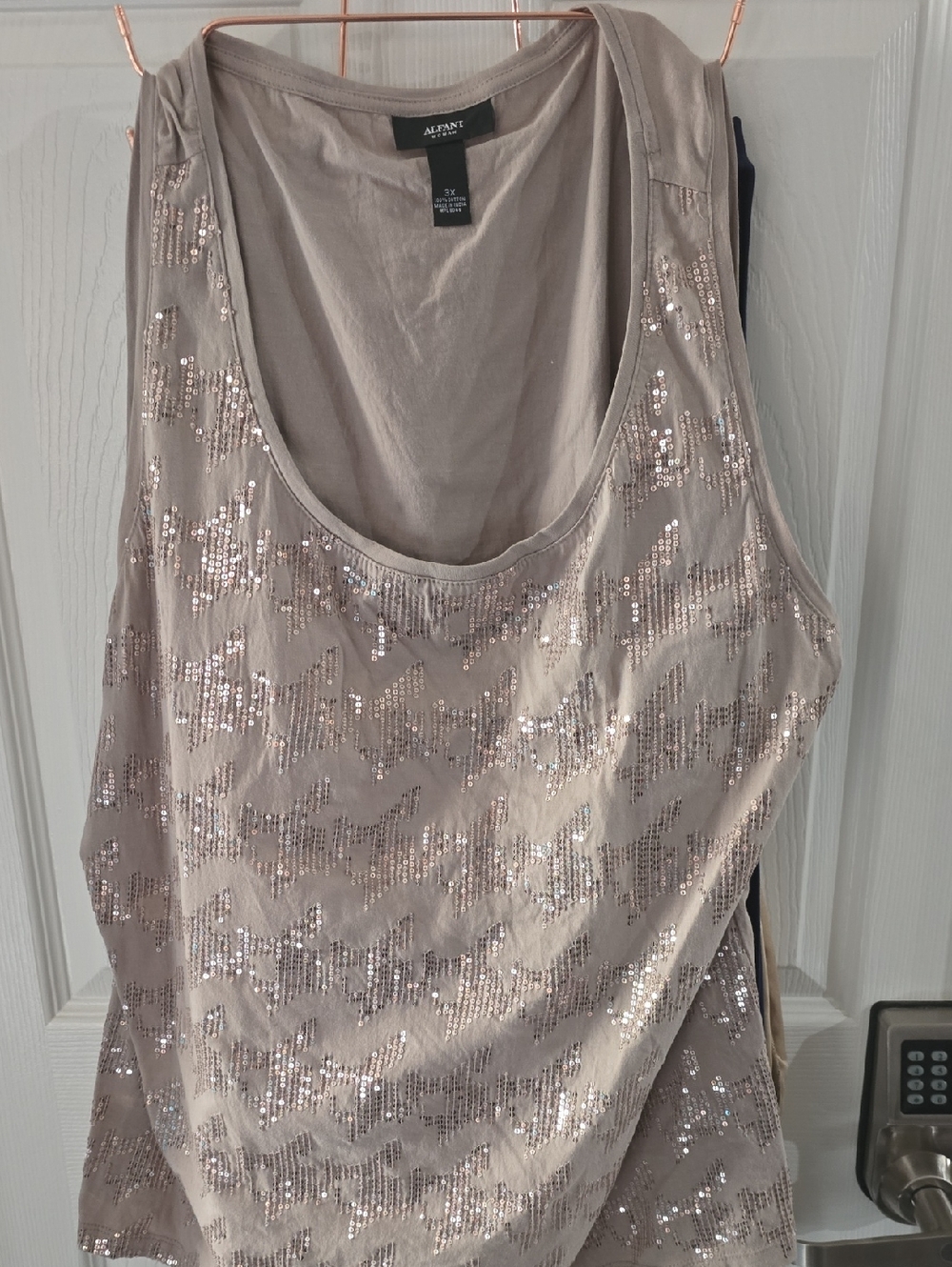 ALFANI Womens Taupe Sequin Scoop Neck Tank Top 3x